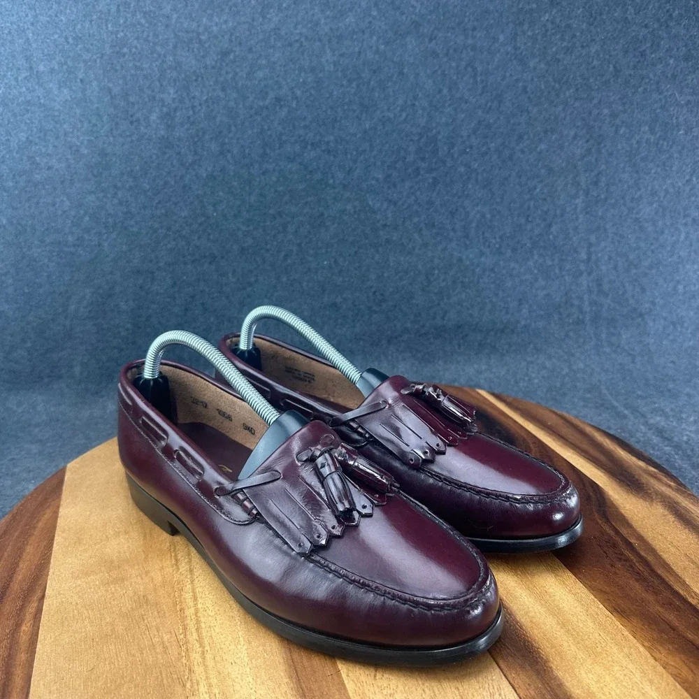 Towncraft Mens Burgundy Leather Kiltie Tassel Loafers Shoes 9.5 D 3217 1966 - Picture 2 of 12